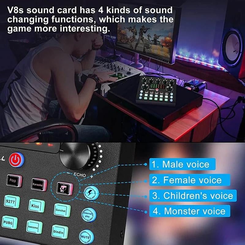 Podcast Equipment Kit, Audio Interface & All-In-One Live Sound Control Device, Sound Card Set, Ideal for Recording, Gaming, Singing, Broadcasting, Live Streaming