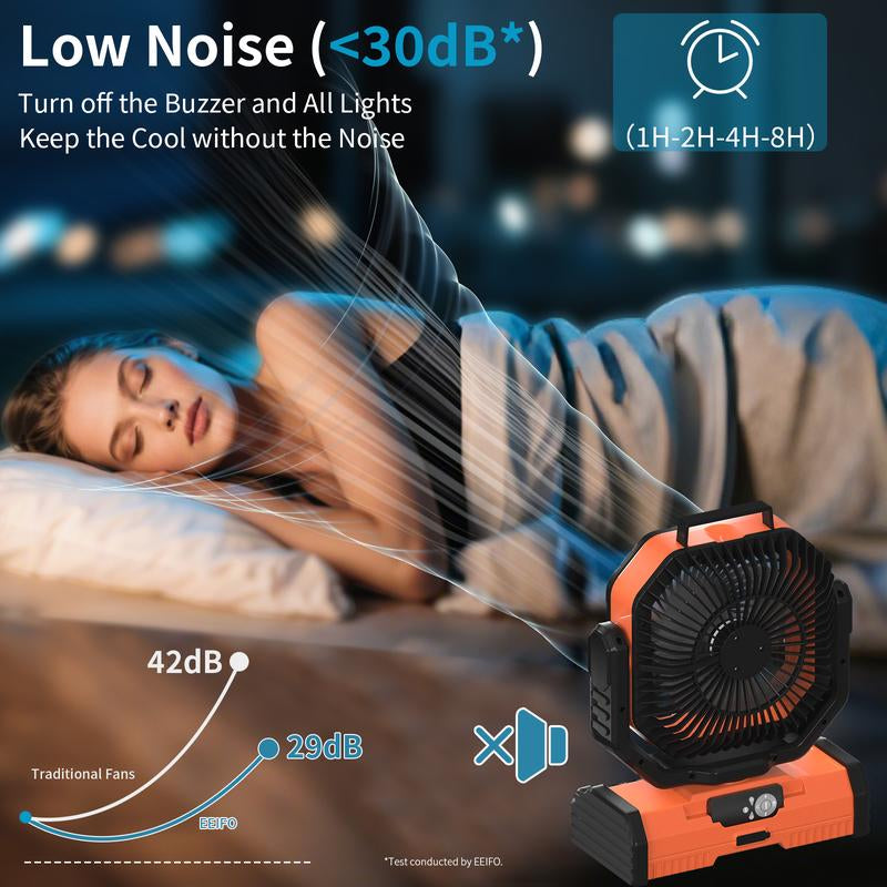 EEIFO Outdoorcool 3-In-1 Power Fan with 40000Mah Battery, 360Β° Rotation, 3 Light Modes, & USB Desk Fan - Orange