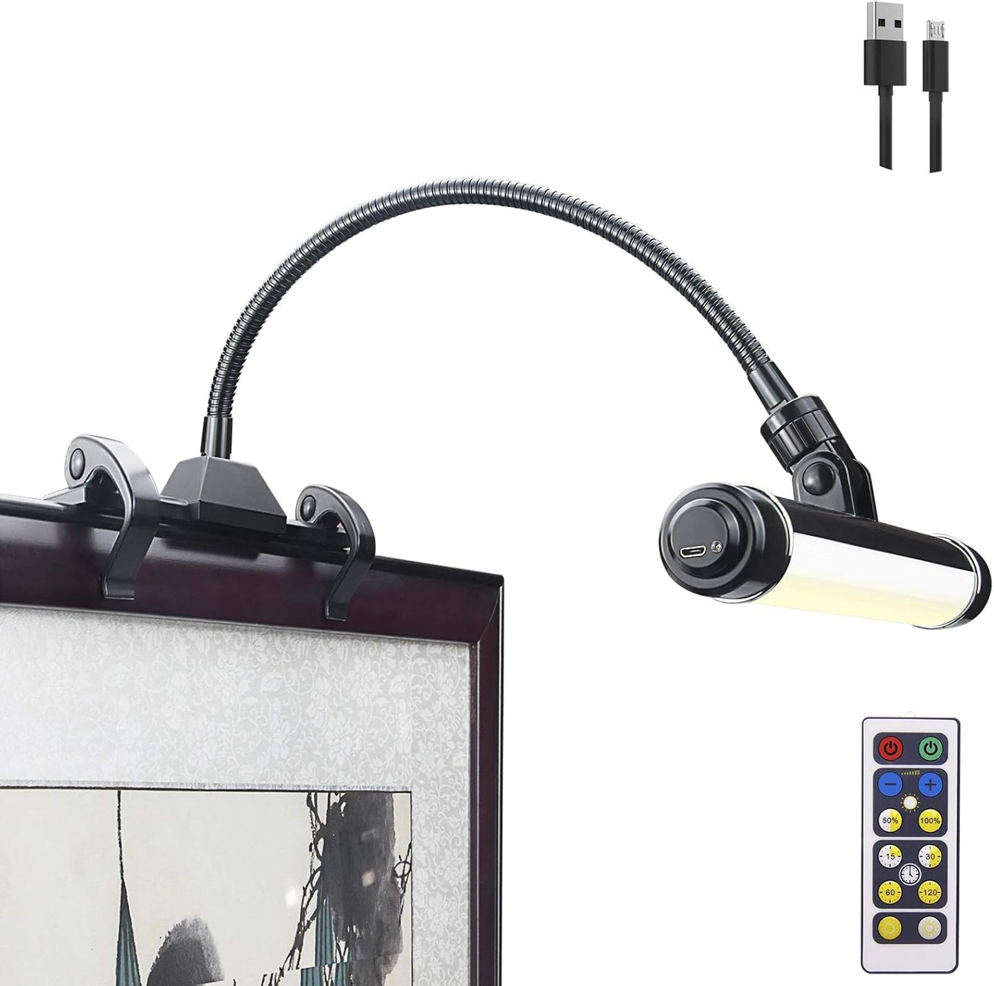 Wireless Picture Frame Led Lighting,Rechargeable Art Display Lighting Clip on Pictures,Over Painting Lights with Remote,Artwork Lamp with Flexible Neck,28 Leds 3 Lighting Modes 200Lm-Black