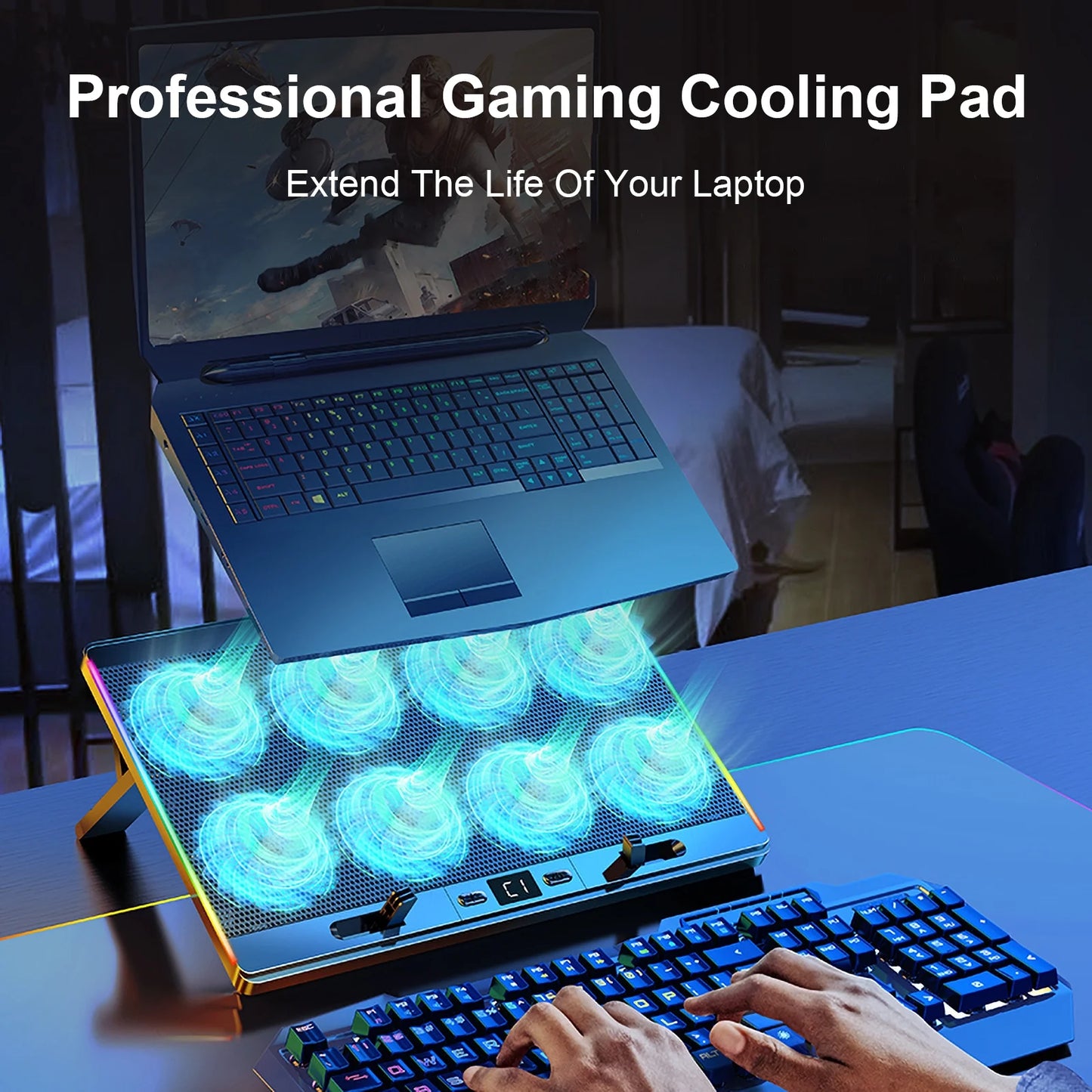 Laptop Cooling Pad with 8 Quiet Fans 7 Angles 2 USB Port, Laptop Cooler for 12.1-17.3" Laptop