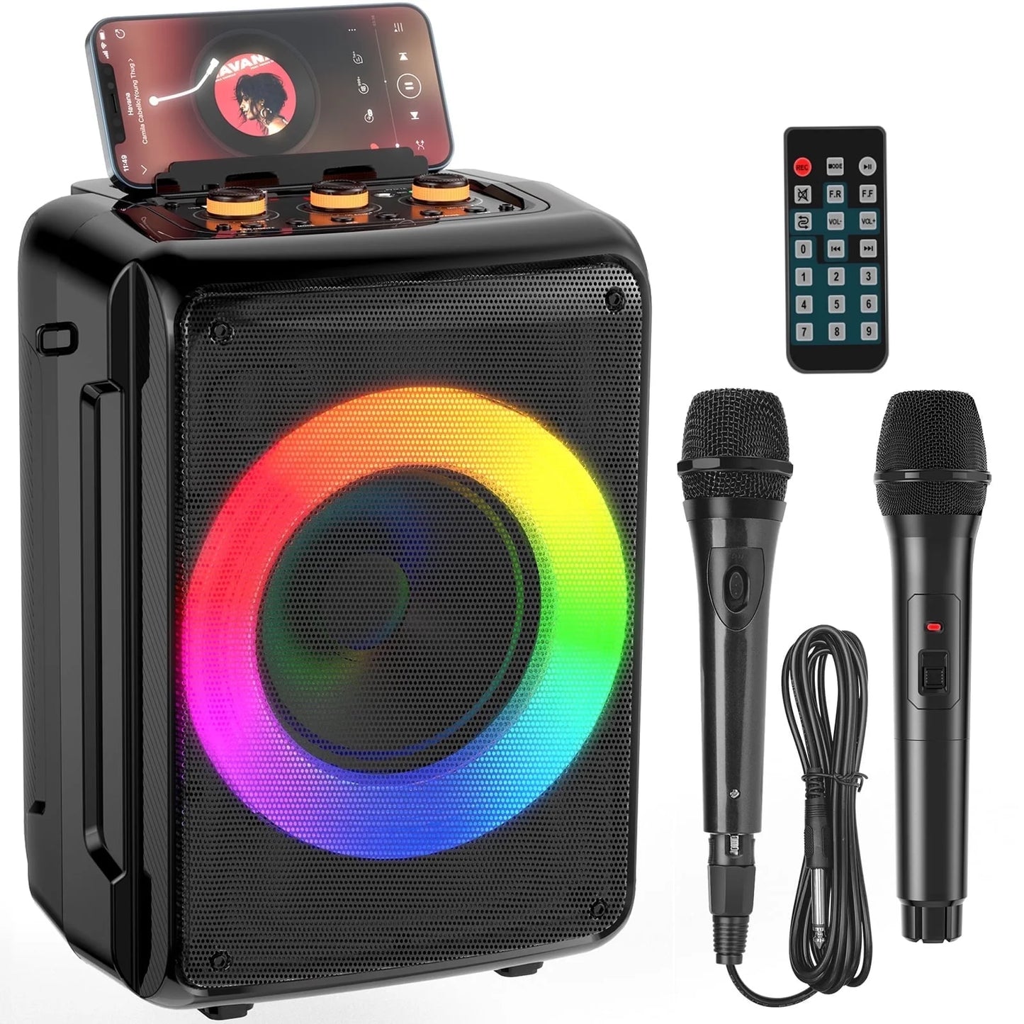Portable Bluetooth Speaker with Microphone, LED Lighting, Wireless Party Speaker, AUX Input, USB, TF Card, D13