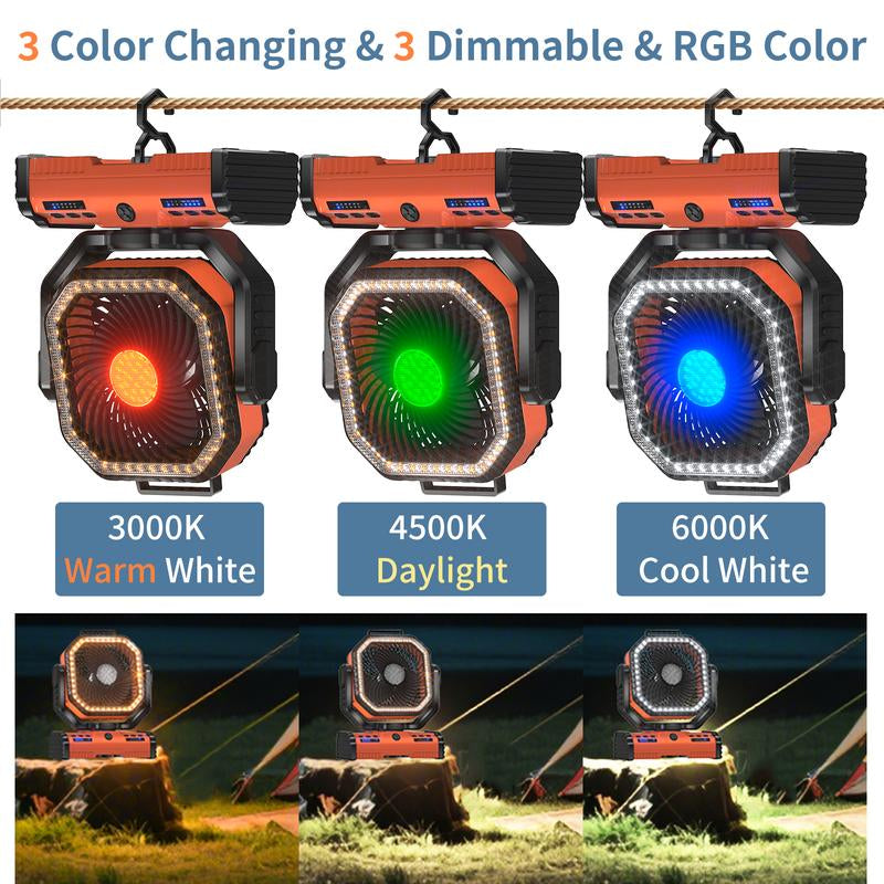 EEIFO Outdoorcool 3-In-1 Power Fan with 40000Mah Battery, 360Β° Rotation, 3 Light Modes, & USB Desk Fan - Orange