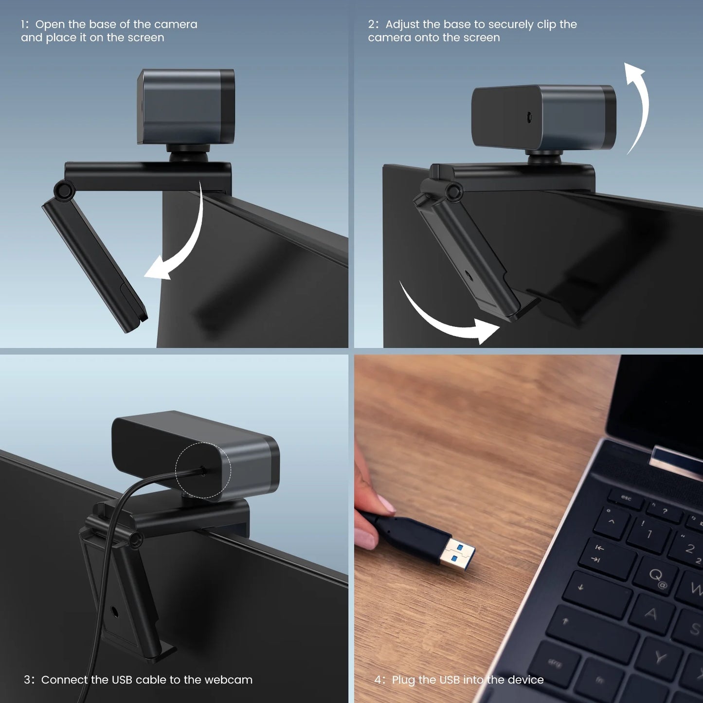 2K Webcams with Tripod (Stand), Black, New
