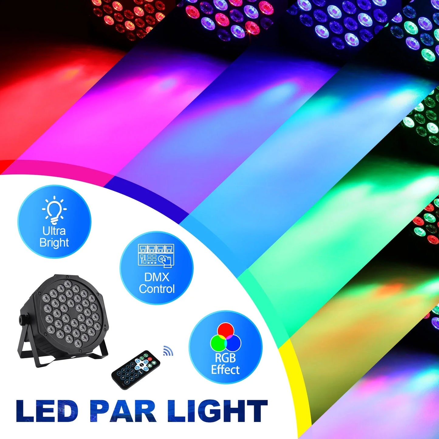 2 Pack Stage Lights 36 LED Par Lights with Wireless Remote Sound Activated DMX Control for DJ Party Effect Lighting
