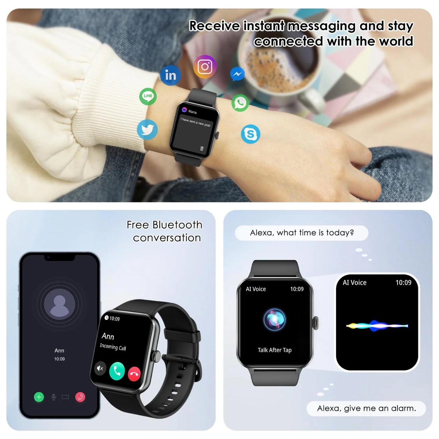 GTX10 Smart Watch - 1.85" AMOLED Smartwatch W/ Alexa | IP68 | Fitness, Compatible with Ios/Android, Black