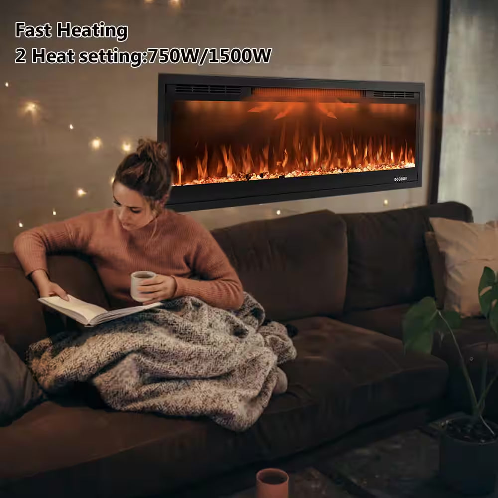 42 In. Smart Electric Fireplace Inserts with APP Control in Black