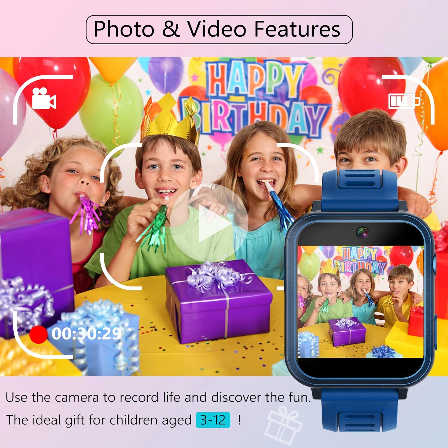 Smart Watch for Kids, Kids Smartwatch with Multifunctions 24 Puzzle-Games Camera Music Vedio Pedometer Record,Birthday Gift for Age 3-12 Boys Girls,Sapphire-Blue
