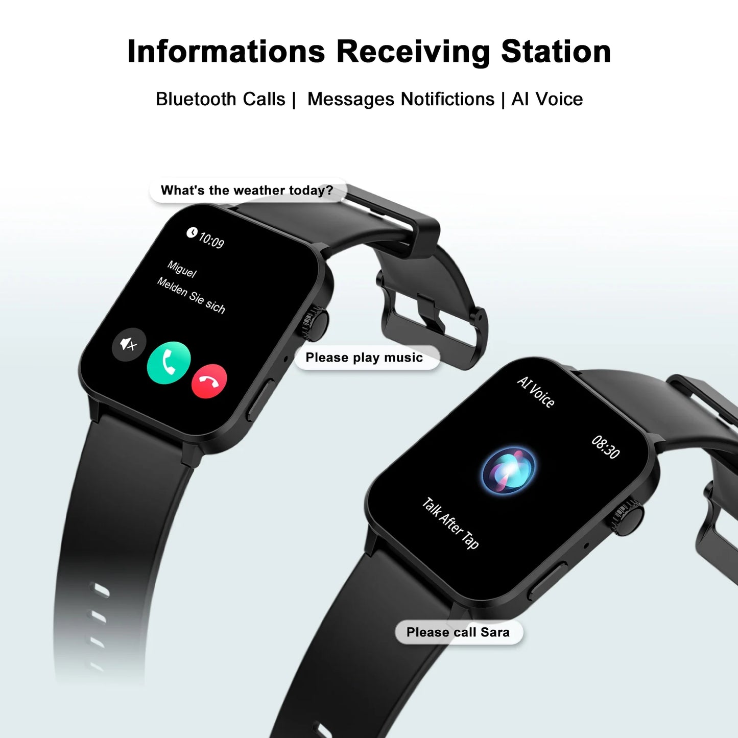 Smart Watch Fits for Android Iphone,Ip68 Waterproof,With Bluetooth Call(Answer/Make Calls) for Women Men 1.83" HD Screen Fitness Watch with AI Voice,Black