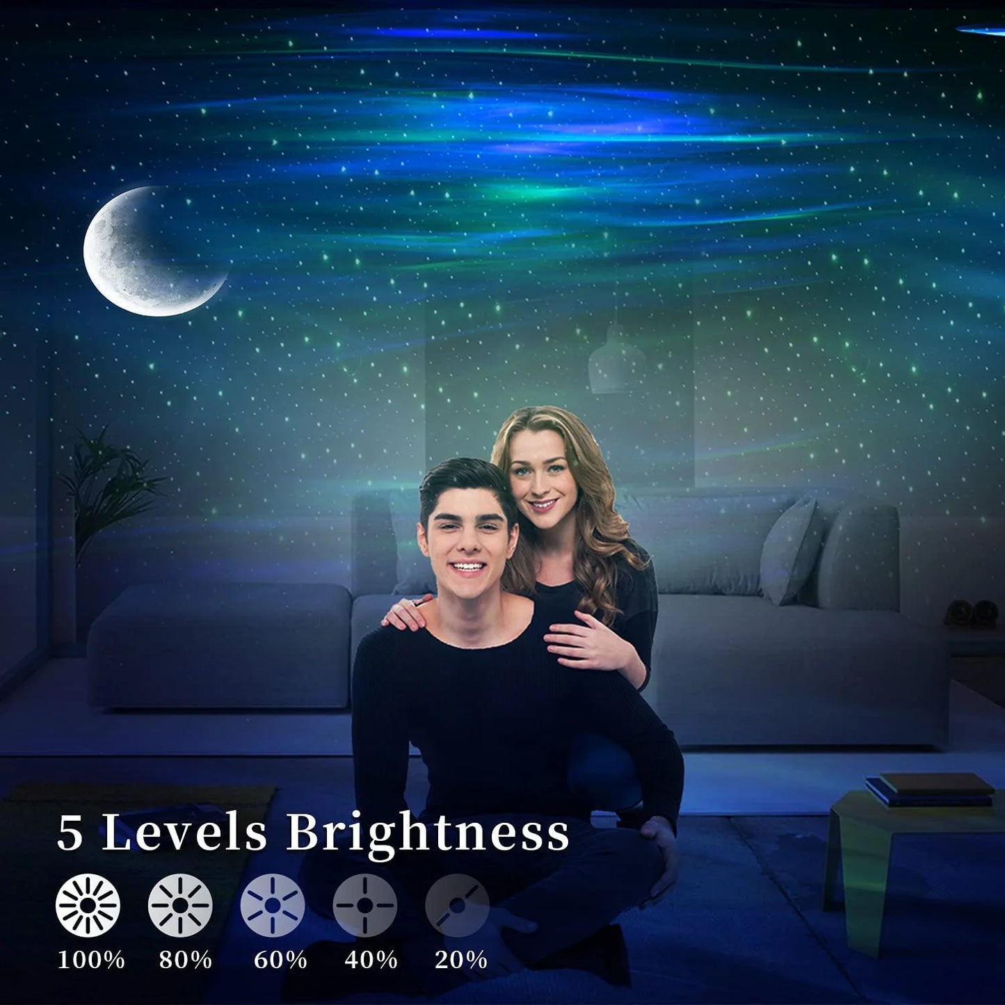 Star Projector with Bluetooth Speaker and Remote, Northern Lights Aurora Projector with Moon and Star, Night Light Projector for Bedroom, Home Theater, Kids Adults Game Room and Parties