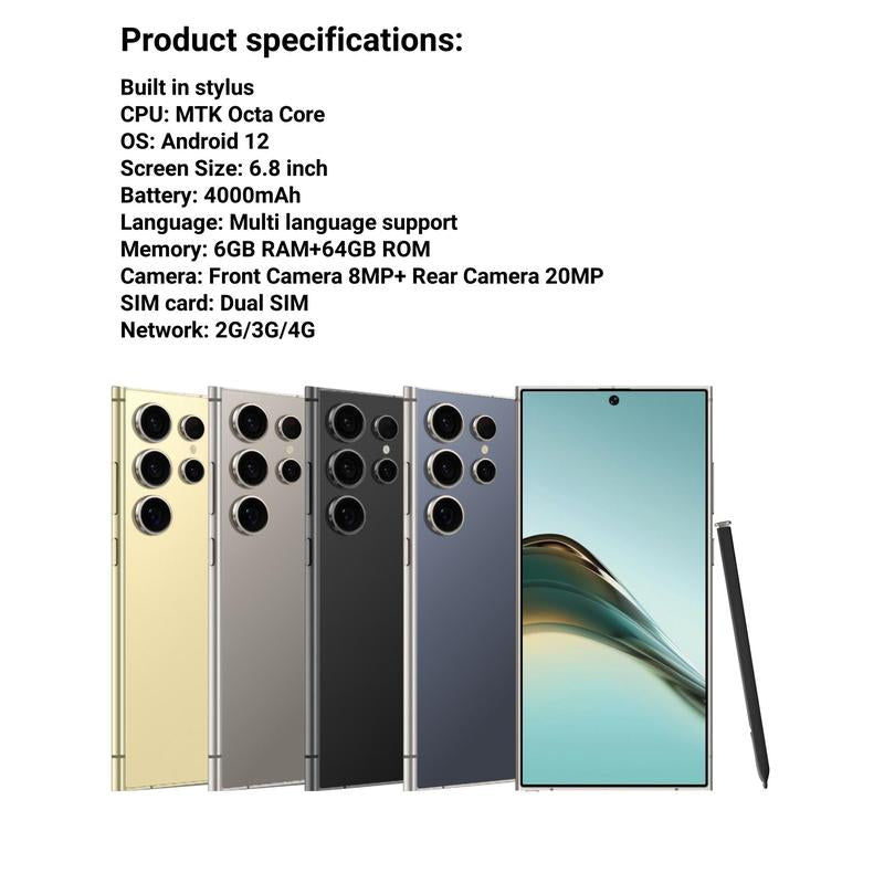 Portable Smartphone, 6.8 Inch Dual SIM Dual Standby 6GB Running Memory 64GB Storage 8MP+20MP Camera Phone, GPS, Wifi, Bluetooth-Compatible Phone