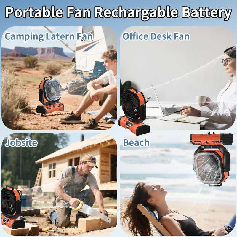 EEIFO Outdoorcool 3-In-1 Power Fan with 40000Mah Battery, 360Β° Rotation, 3 Light Modes, & USB Desk Fan - Orange