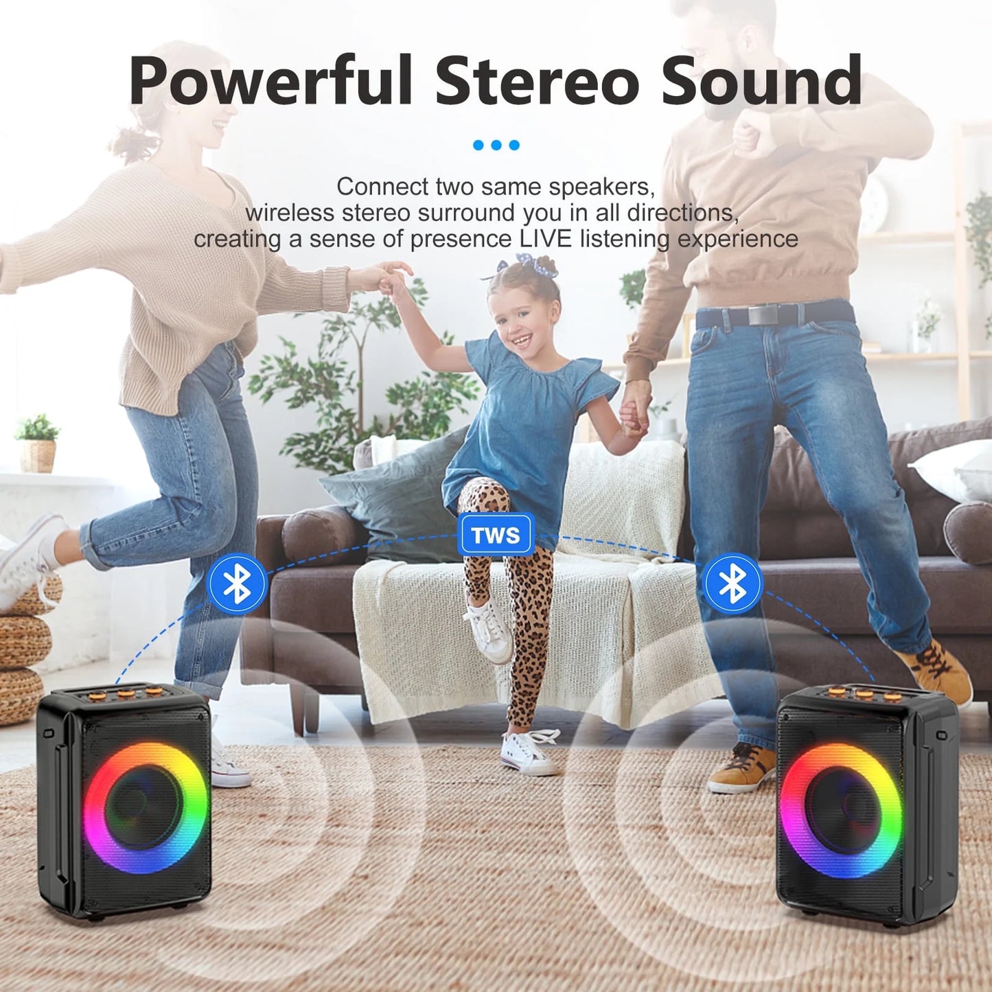 Portable Bluetooth Speaker with Microphone, LED Lighting, Wireless Party Speaker, AUX Input, USB, TF Card, D13