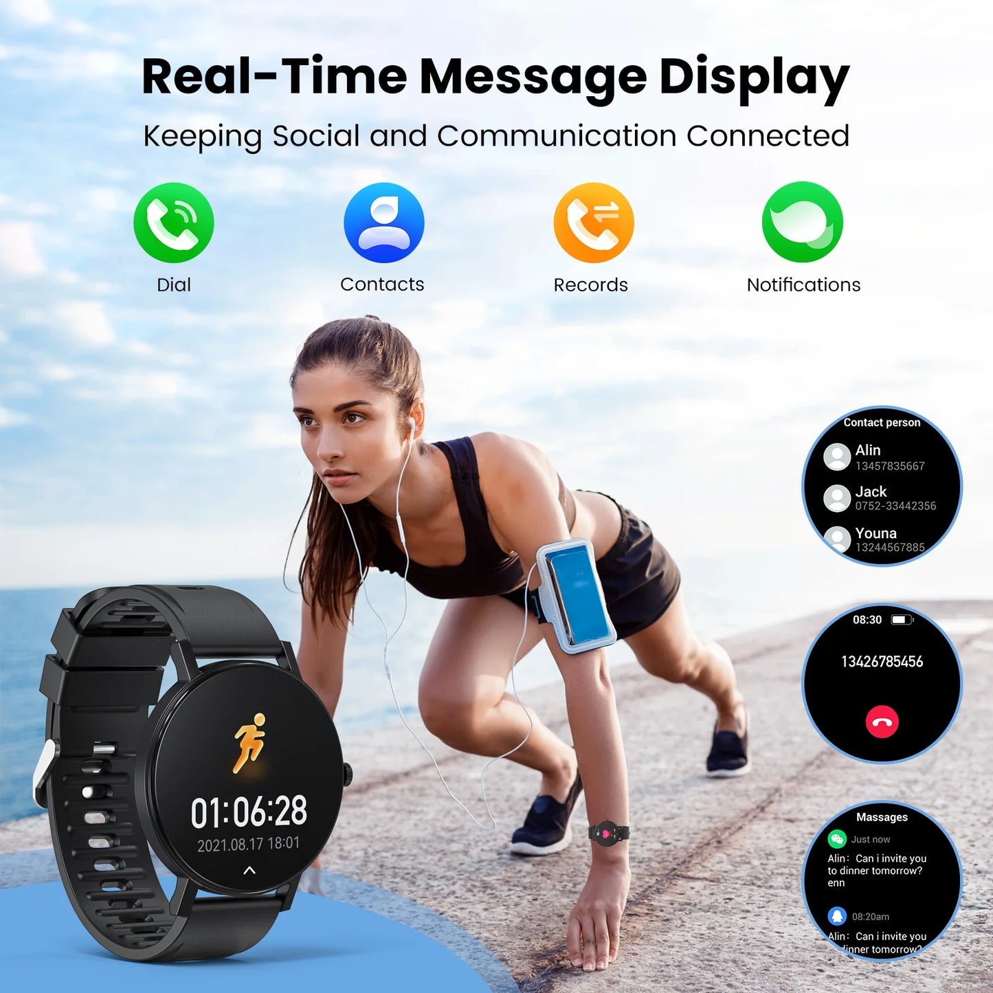 Smart Watch, 1.43" Touch Screen Smartwatch for Women Men, IP68 Waterproof Fitness Tracker Bluetooth 5.3, Compatible with Android & Ios, Black