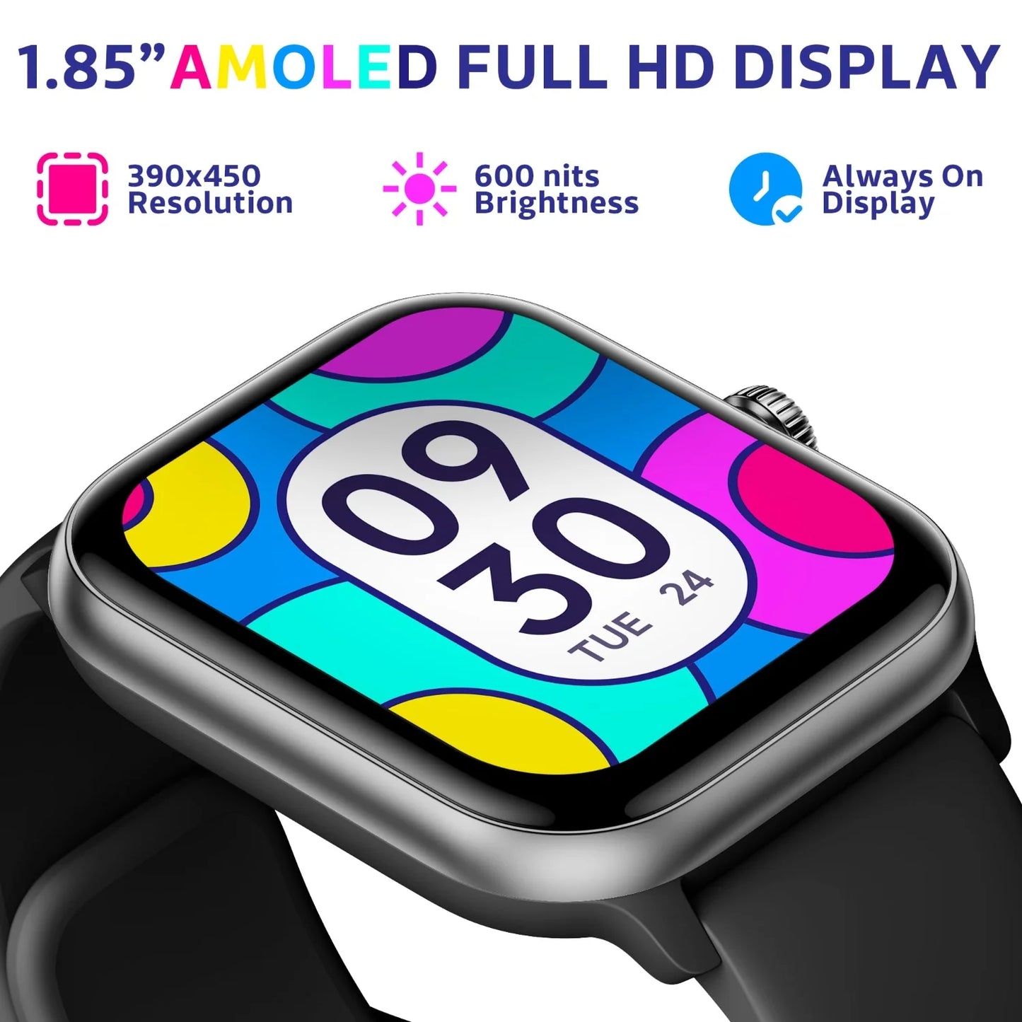 GTX10 Smart Watch - 1.85" AMOLED Smartwatch W/ Alexa | IP68 | Fitness, Compatible with Ios/Android, Black