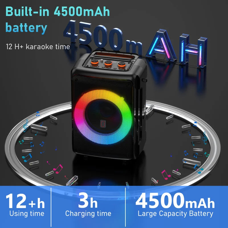 Portable Bluetooth Speaker with Microphone, LED Lighting, Wireless Party Speaker, AUX Input, USB, TF Card, D13