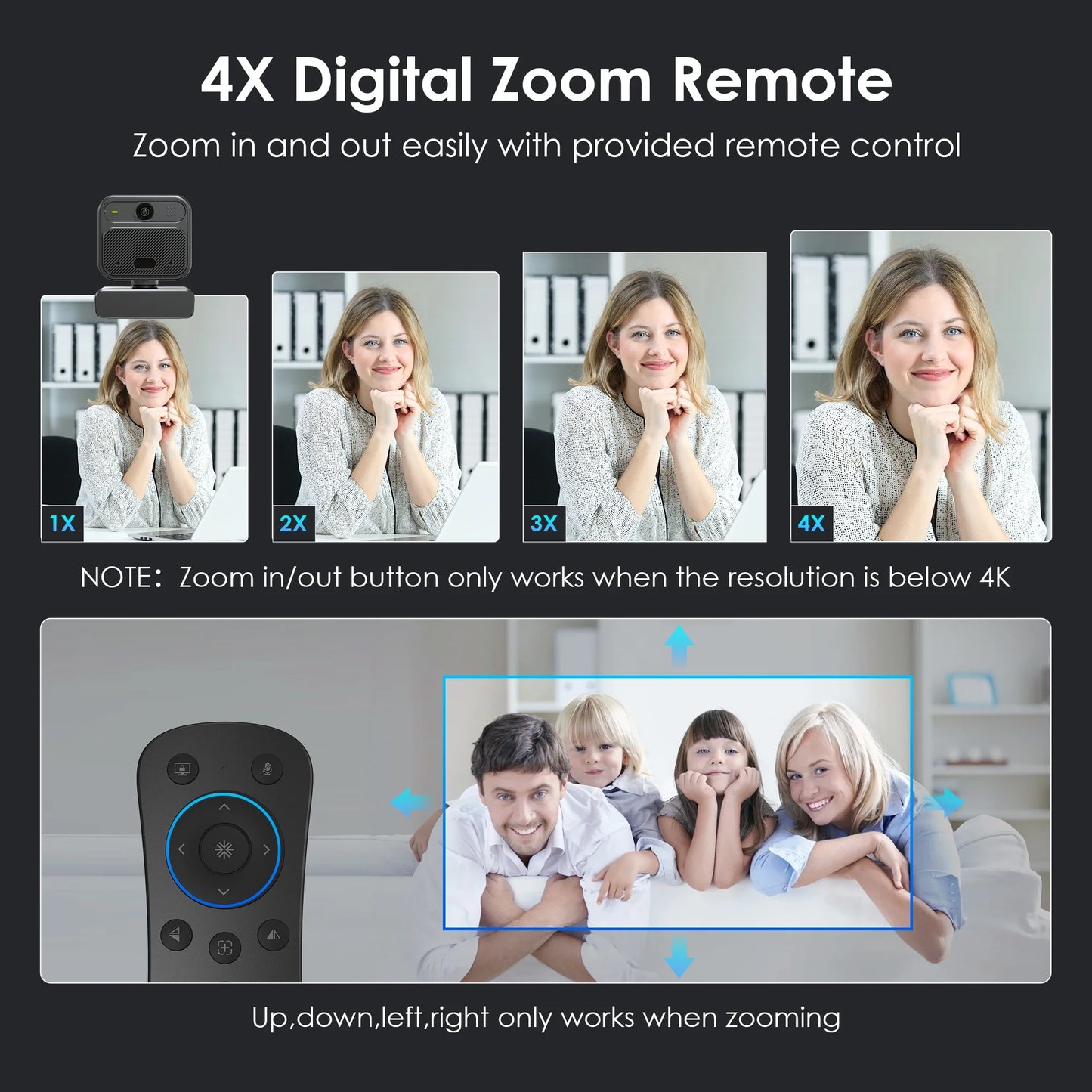 4K Webcam with 2 Microphones Zoom Remote Precise Focus Compatible for Switch 2 EPTZ Webcamera for PC Laptop Conference Video Streaming USB Web Cam