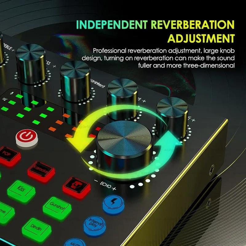 Podcast Equipment Kit, Audio Interface & All-In-One Live Sound Control Device, Sound Card Set, Ideal for Recording, Gaming, Singing, Broadcasting, Live Streaming
