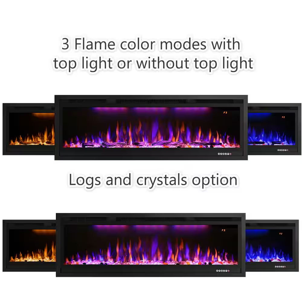 42 In. Smart Electric Fireplace Inserts with APP Control in Black