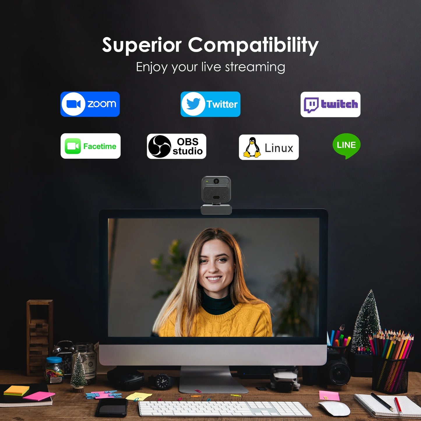 4K Webcam with 2 Microphones Zoom Remote Precise Focus Compatible for Switch 2 EPTZ Webcamera for PC Laptop Conference Video Streaming USB Web Cam
