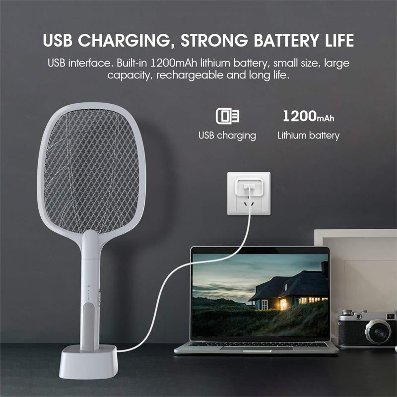Portable Electric Mosquito Swatter, USB Rechargeable Insect Trap, Mosquito Insecticide, Physically Safe and Harmless, Used to Kill Mosquitoes, Insects and Flies, with a Base Suitable for Rooms, Homes, Offices and Camping