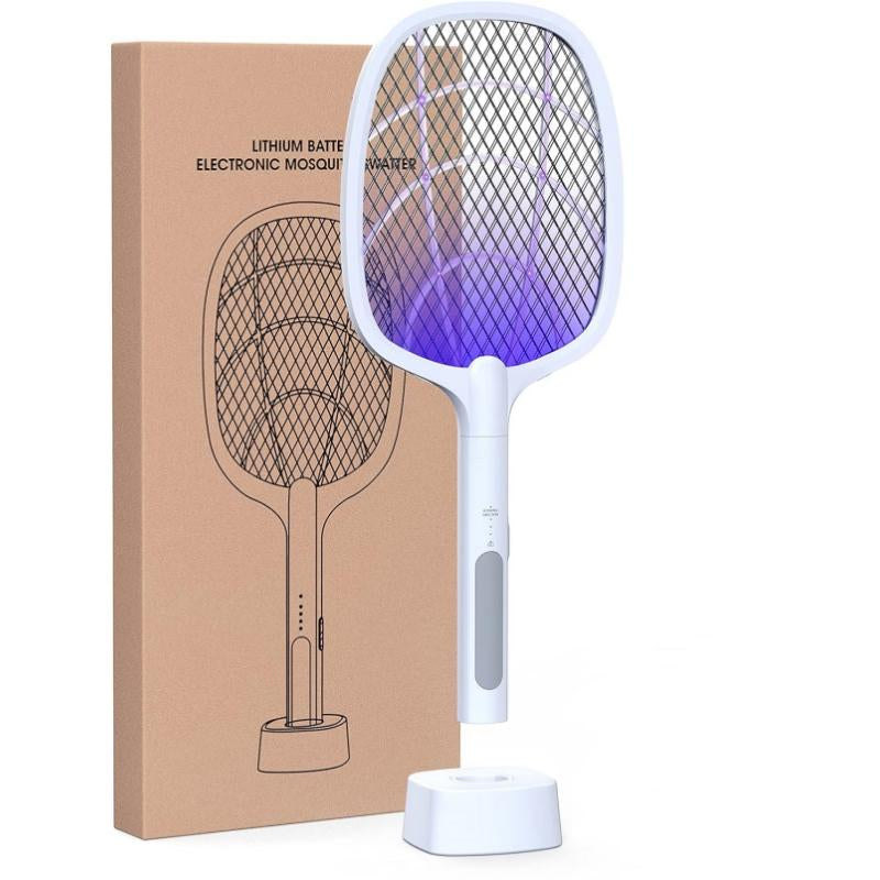 Portable Electric Mosquito Swatter, USB Rechargeable Insect Trap, Mosquito Insecticide, Physically Safe and Harmless, Used to Kill Mosquitoes, Insects and Flies, with a Base Suitable for Rooms, Homes, Offices and Camping