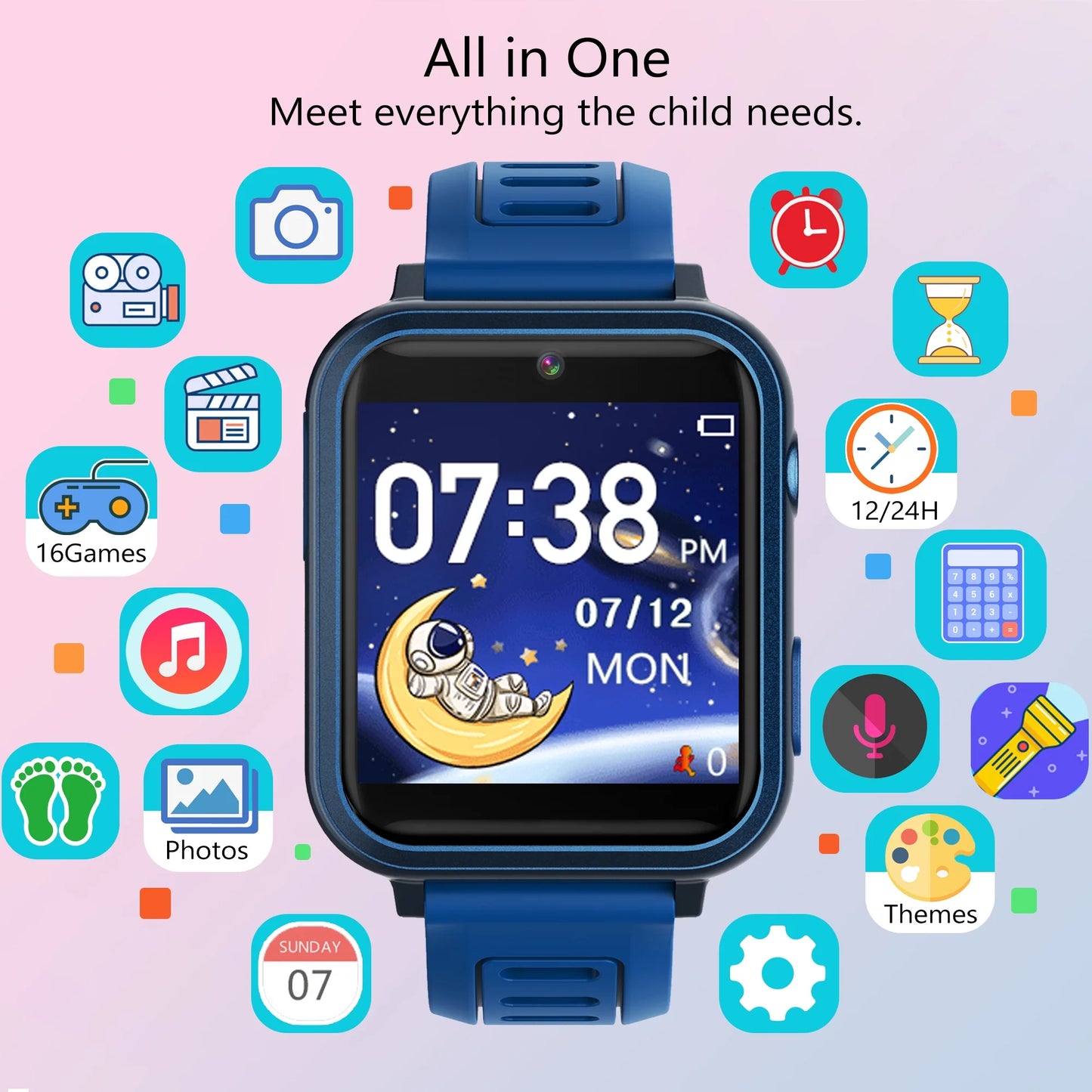 Smart Watch for Kids, Kids Smartwatch with Multifunctions 24 Puzzle-Games Camera Music Vedio Pedometer Record,Birthday Gift for Age 3-12 Boys Girls,Sapphire-Blue