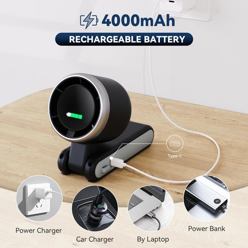 Portable Handheld Turbo Fan, 5 Gear Wind,4000Mah Battery Operated, up to 10 Working Hours, 3 in 1 Hand Fan Rechargeable with Air Turbo Tech Cooling Fan for Outdoor Activities, Travel, Working Summer Travel Must-Haves Tiktokshopbacktoschool