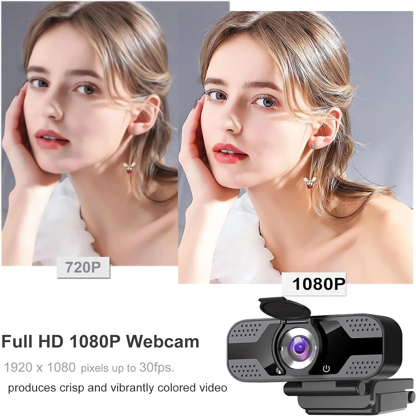 Webcam with Microphone for Desktop,1080P HD USB Webcam for PC Desktop & Laptop,With Privacy Cover&Webcam Tripod, Plug and Play,For Conferencing and Video Calling