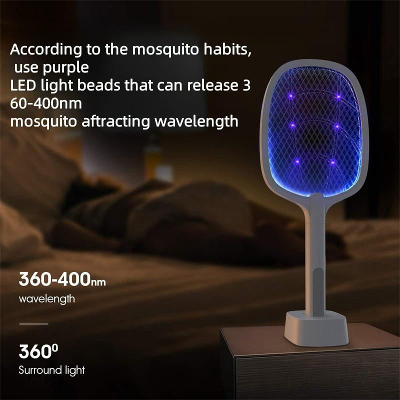 Portable Electric Mosquito Swatter, USB Rechargeable Insect Trap, Mosquito Insecticide, Physically Safe and Harmless, Used to Kill Mosquitoes, Insects and Flies, with a Base Suitable for Rooms, Homes, Offices and Camping