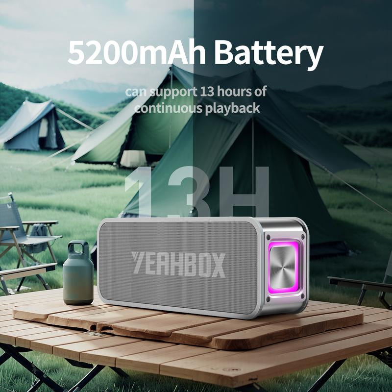 Yeahbox 50W Bluetooth Speaker, IPX6 Waterproof Speaker, Support Bluetooth / Aux / TF Card / U Disk Input, Wireless Speaker with RGB Light TWS Pairing for Home / Outdoor / Travel / Phone / Laptop / Mp3