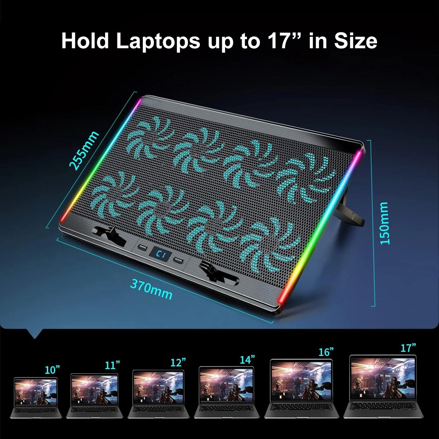 Laptop Cooling Pad with 8 Quiet Fans 7 Angles 2 USB Port, Laptop Cooler for 12.1-17.3" Laptop