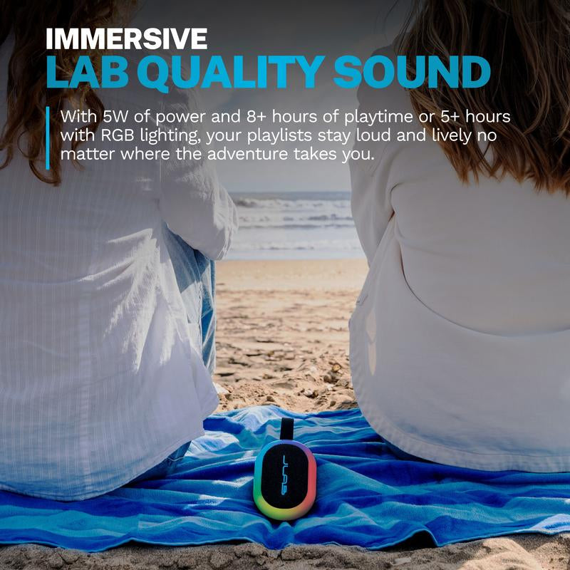 Jlab Pop Party Ultra-Portable Bluetooth Speaker with 5W Driver, 8+ Hours Playtime, RGB Lighting, & IPX5 Waterproofing - Audio