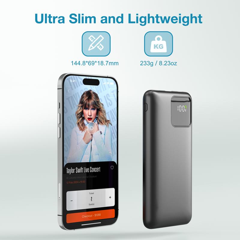 Portable Charger with Built-In Cables,Portable Charger with Cords Wires Slim 10000Mah Travel Battery Pack 4 Outputs 2 Inputs 22.5W Fast Charging Power Bank for Samsung Google Pixel LG Moto Iphone Ipad