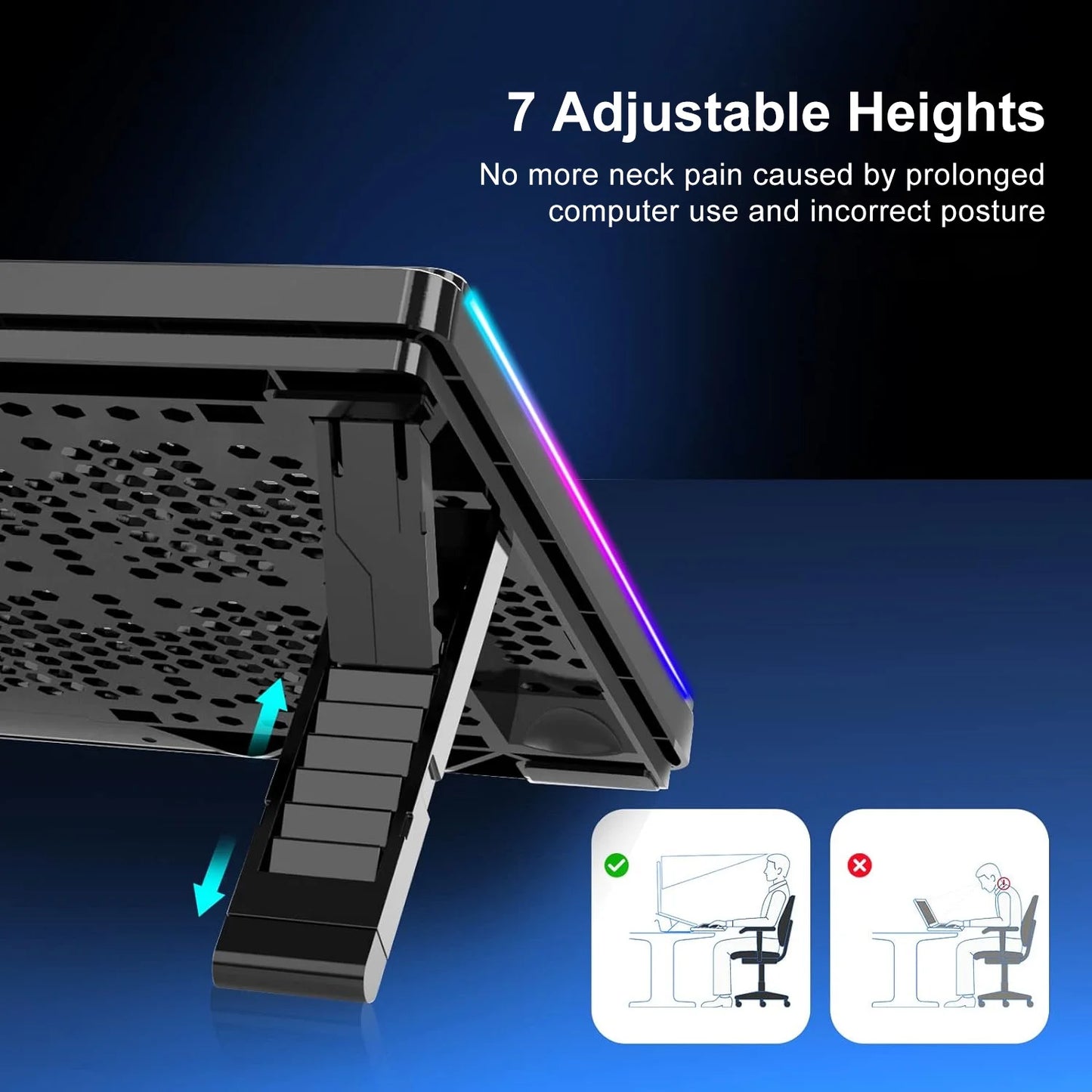 Laptop Cooling Pad with 8 Quiet Fans 7 Angles 2 USB Port, Laptop Cooler for 12.1-17.3" Laptop