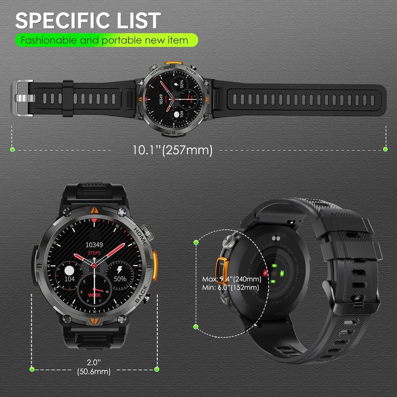 EIGIIS KE3 Smart Watch for Men with LED Flashlight(Answer/Make Call) 3ATM Waterproof Rugged Smartwatch with 110+ Sports Mods 1.45’’ HD Digital Watch for Android Phones