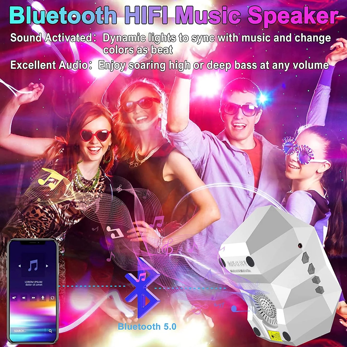 Star Projector with Bluetooth Speaker and Remote, Northern Lights Aurora Projector with Moon and Star, Night Light Projector for Bedroom, Home Theater, Kids Adults Game Room and Parties