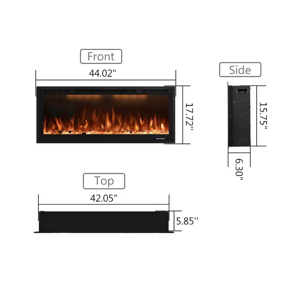 42 In. Smart Electric Fireplace Inserts with APP Control in Black