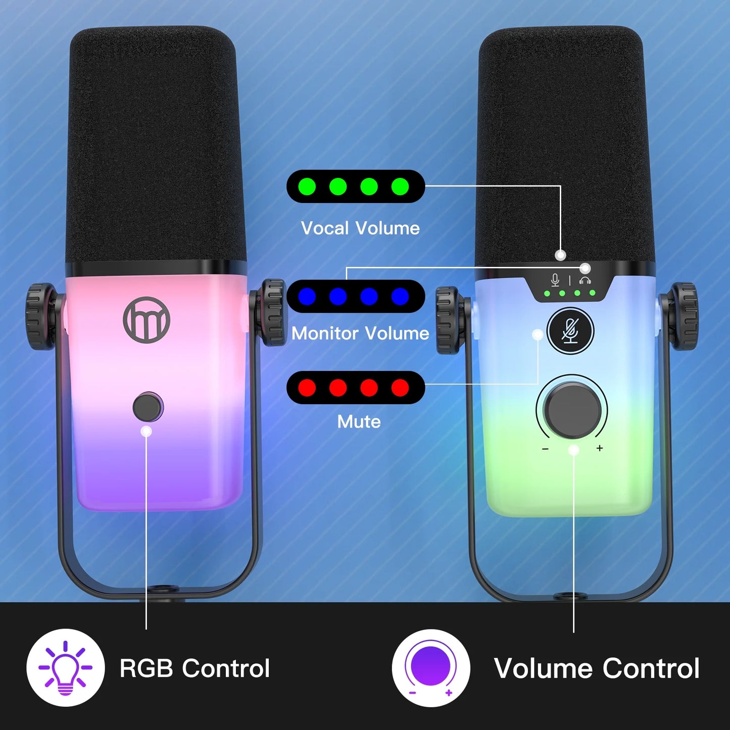 USB Gaming Microphone,Pc Microphone for Phone Tablet with RGB for Streaming Podcast Vocal Recording ASMR, Computer Mic with Noise Cancellation,Mute Button,Gain Knob,Desktop Arm Boom Stand