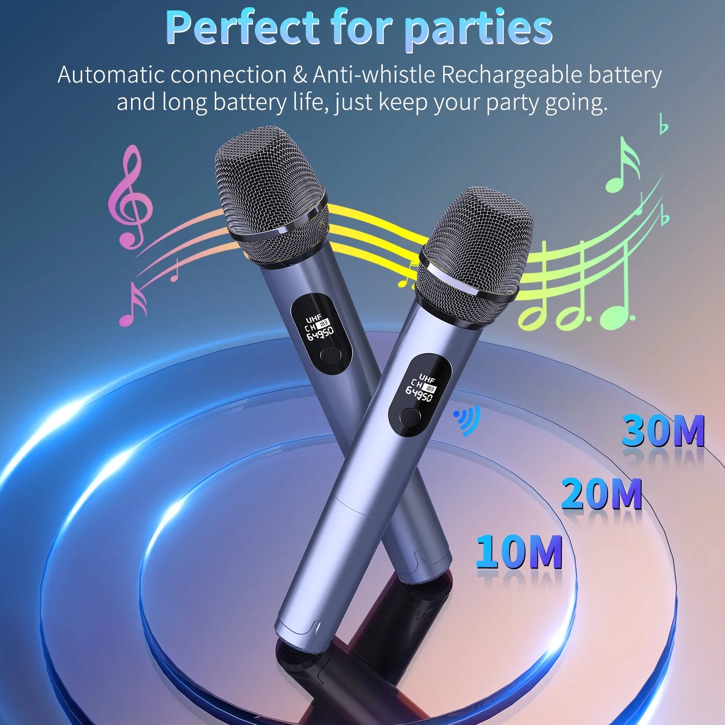 Party Speaker, Bluetooth Speaker with 2 Wireless Microphone & DJ Light, Portable Stereo Wireless Speaker for Outdoor