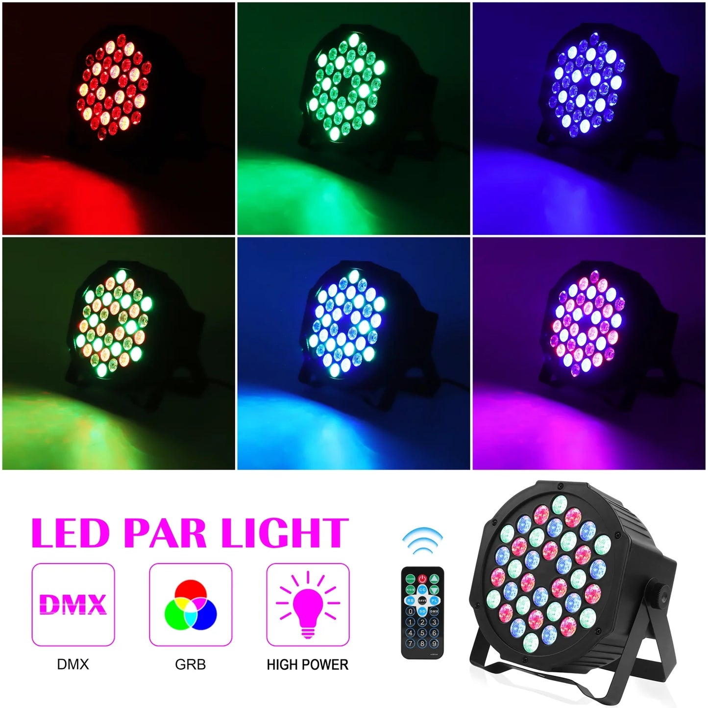 2 Pack Stage Lights 36 LED Par Lights with Wireless Remote Sound Activated DMX Control for DJ Party Effect Lighting
