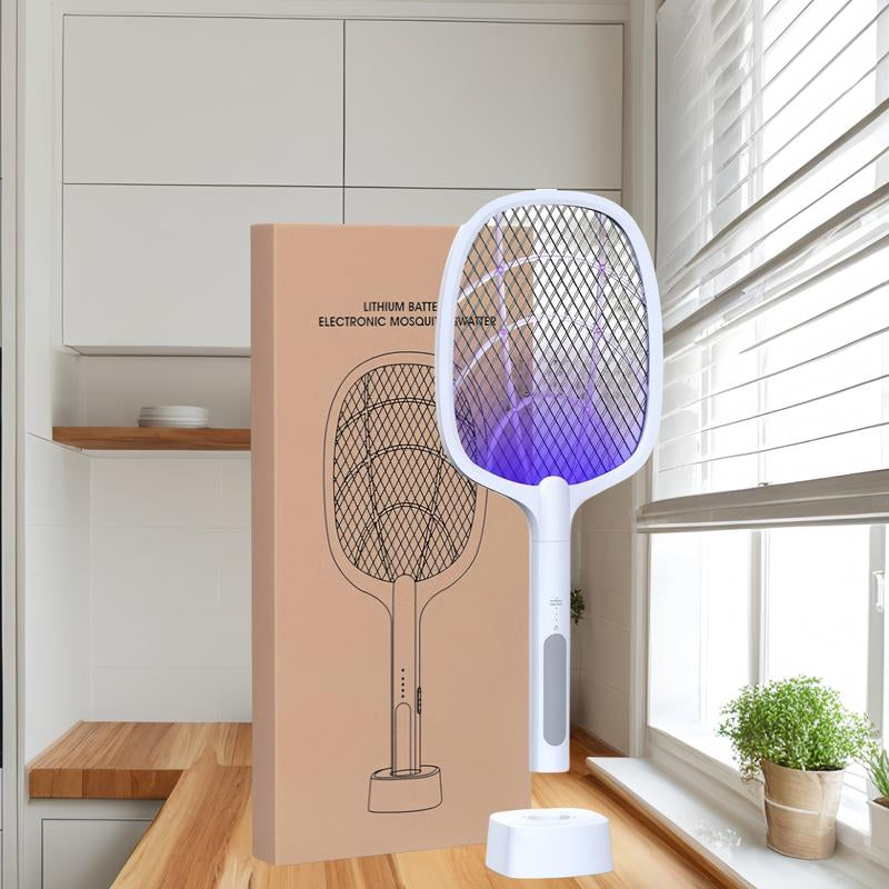 Portable Electric Mosquito Swatter, USB Rechargeable Insect Trap, Mosquito Insecticide, Physically Safe and Harmless, Used to Kill Mosquitoes, Insects and Flies, with a Base Suitable for Rooms, Homes, Offices and Camping
