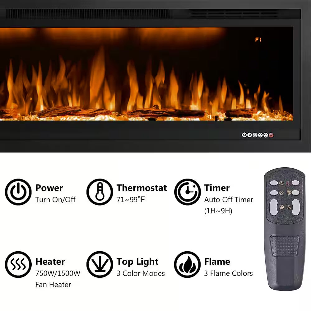 42 In. Smart Electric Fireplace Inserts with APP Control in Black