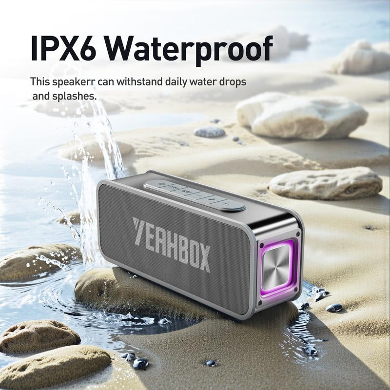 Yeahbox 50W Bluetooth Speaker, IPX6 Waterproof Speaker, Support Bluetooth / Aux / TF Card / U Disk Input, Wireless Speaker with RGB Light TWS Pairing for Home / Outdoor / Travel / Phone / Laptop / Mp3