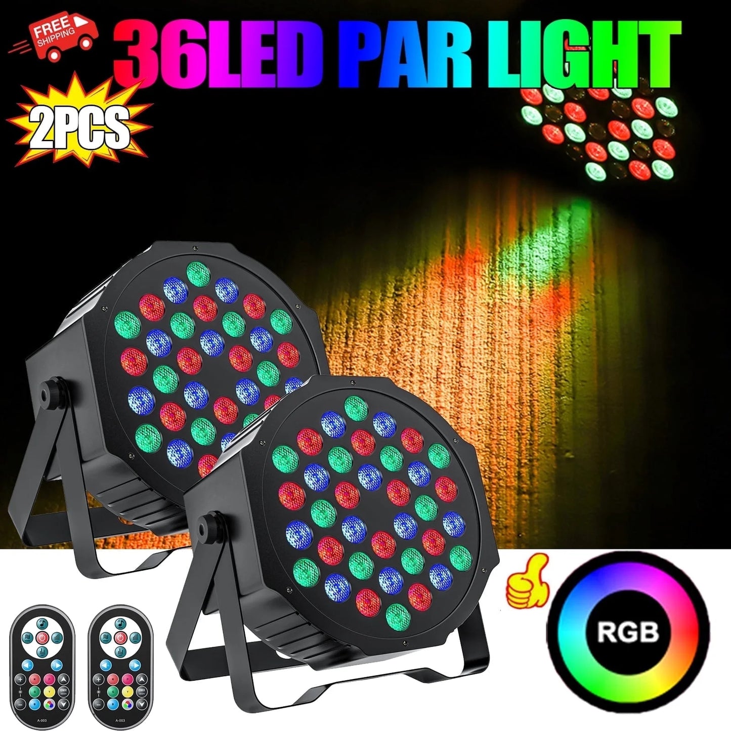 2 Pack Stage Lights 36 LED Par Lights with Wireless Remote Sound Activated DMX Control for DJ Party Effect Lighting