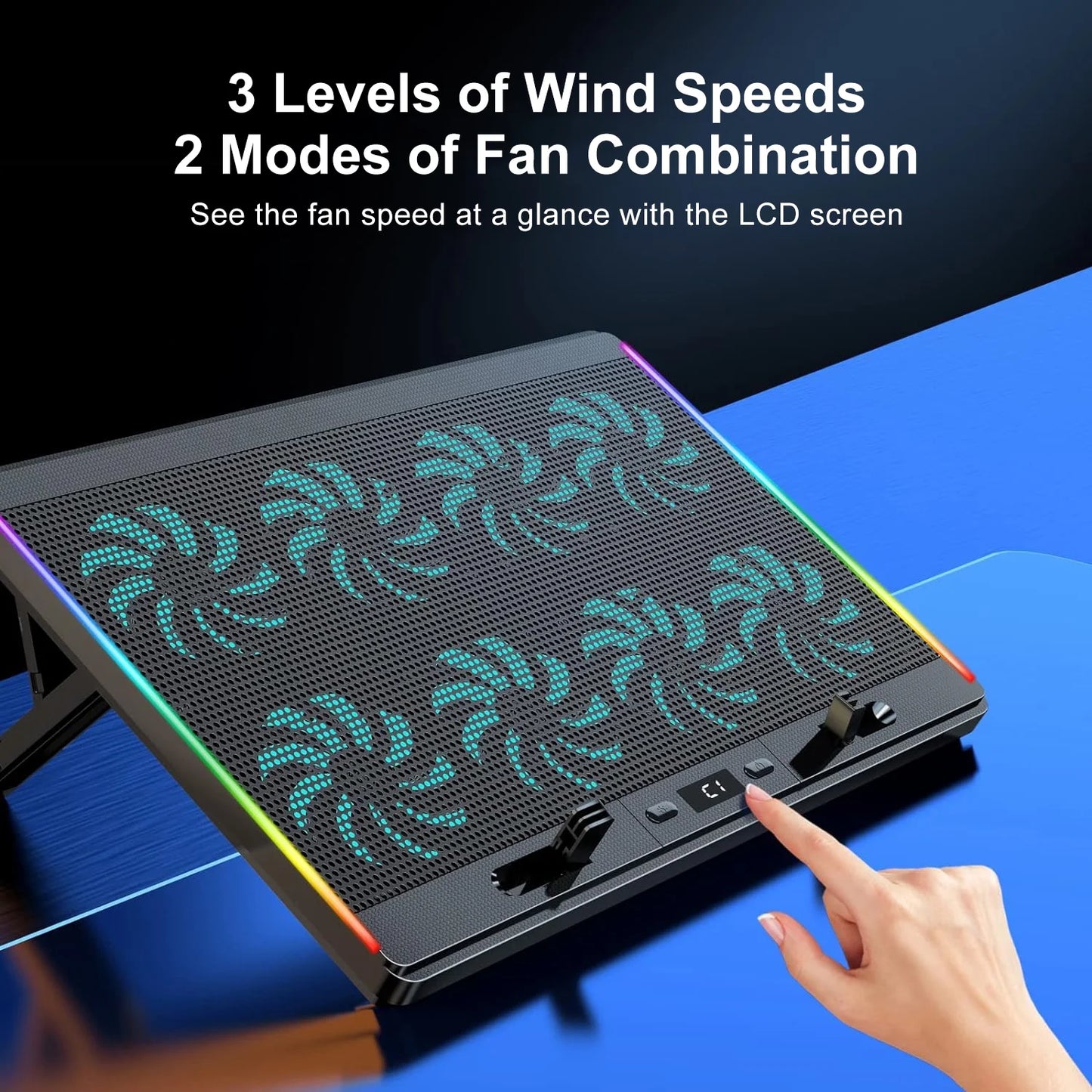 Laptop Cooling Pad with 8 Quiet Fans 7 Angles 2 USB Port, Laptop Cooler for 12.1-17.3" Laptop