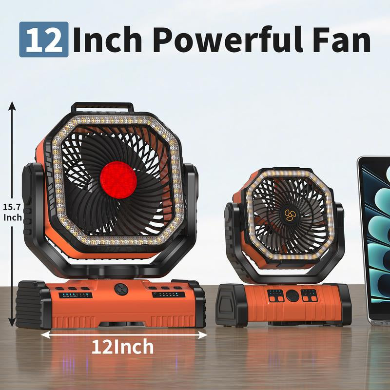 EEIFO Outdoorcool 3-In-1 Power Fan with 40000Mah Battery, 360Β° Rotation, 3 Light Modes, & USB Desk Fan - Orange