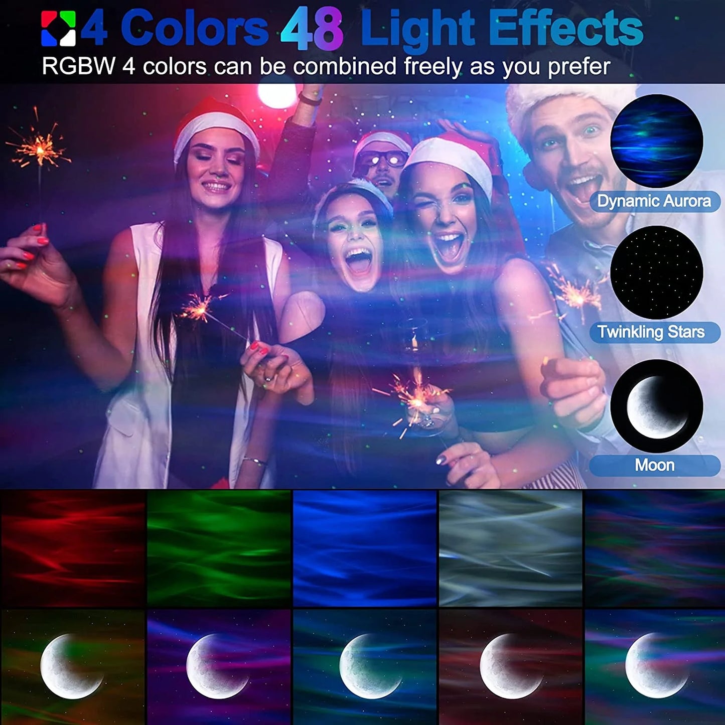 Star Projector with Bluetooth Speaker and Remote, Northern Lights Aurora Projector with Moon and Star, Night Light Projector for Bedroom, Home Theater, Kids Adults Game Room and Parties