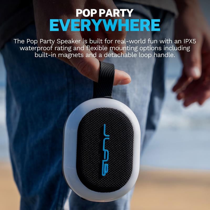 Jlab Pop Party Ultra-Portable Bluetooth Speaker with 5W Driver, 8+ Hours Playtime, RGB Lighting, & IPX5 Waterproofing - Audio