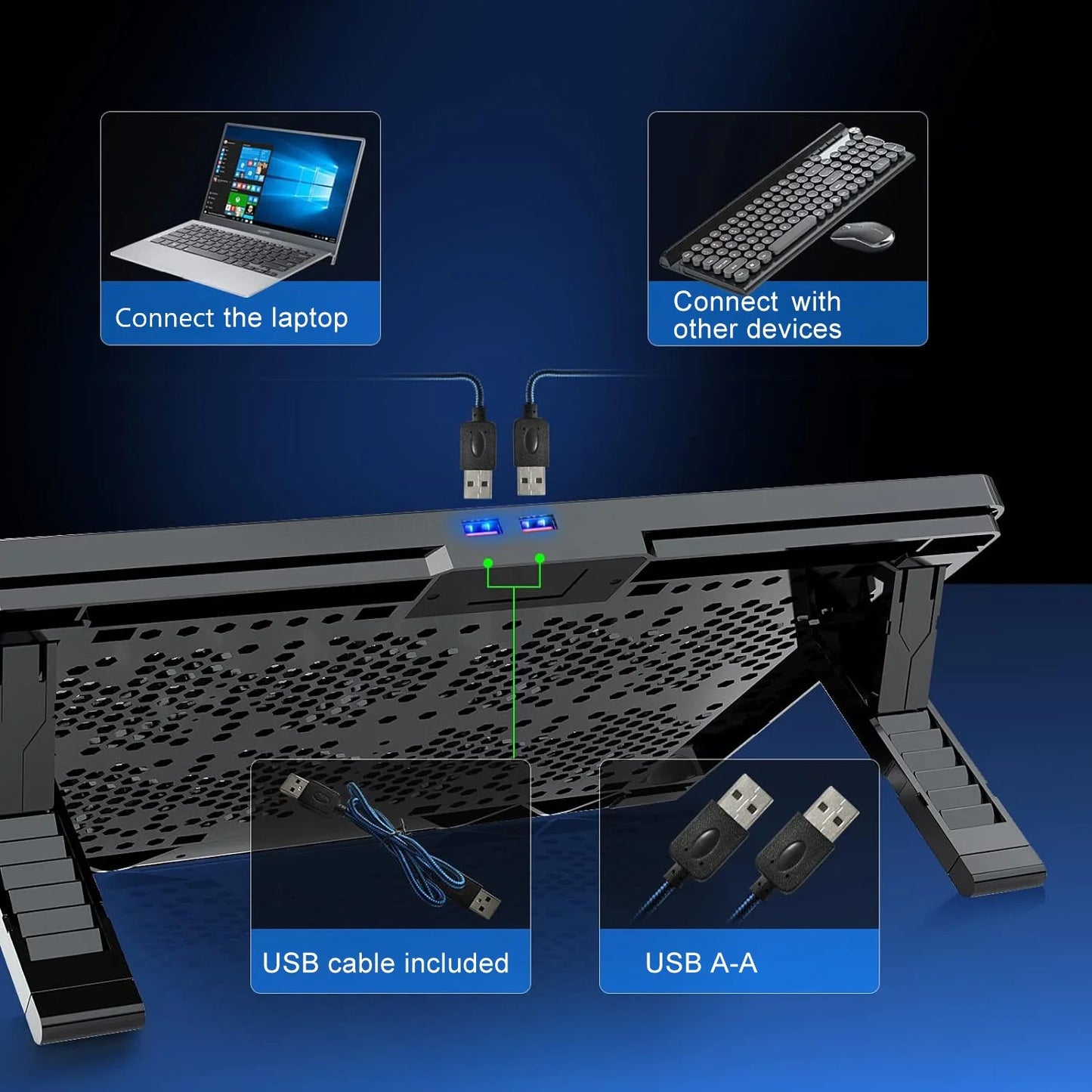 Laptop Cooling Pad with 8 Quiet Fans 7 Angles 2 USB Port, Laptop Cooler for 12.1-17.3" Laptop