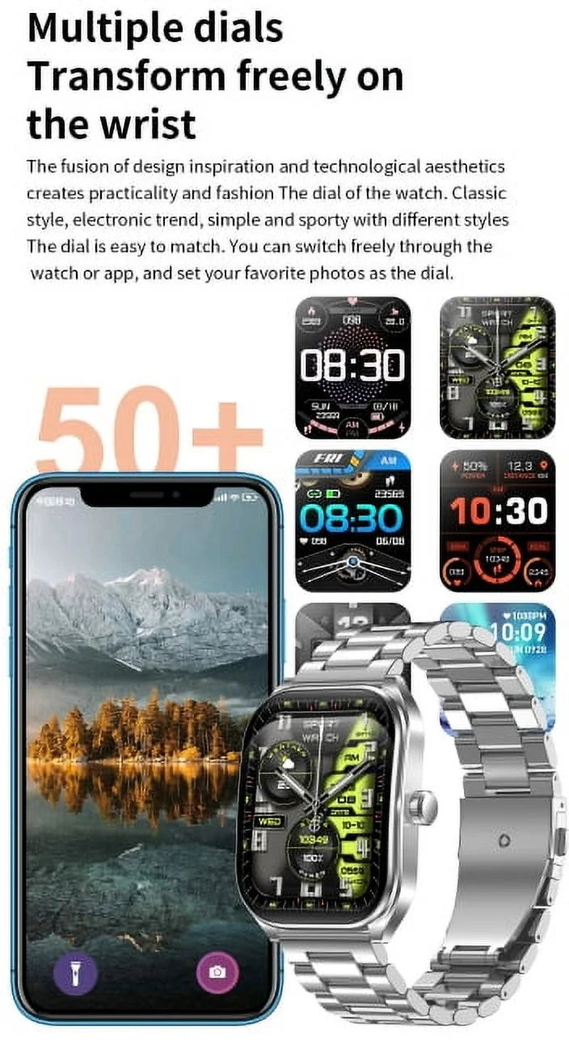Smart Watch for Women Men(Call Answer/Dial),2.01'' Touch Screen Smartwatch for Android Iphone Compatible,Fitness Tracker,Silver